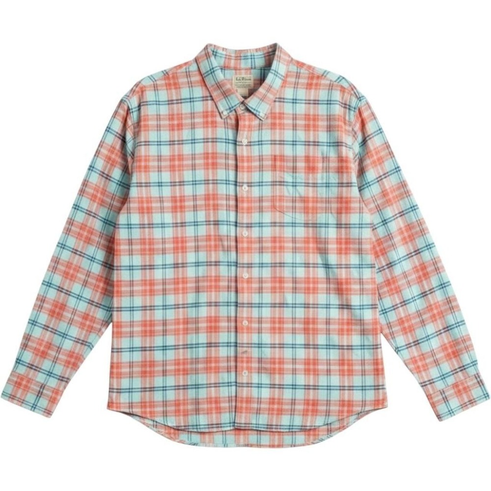 LL Bean Mens XXXL Plaid Flannel Shirt Red Blue White Cotton Slightly Fitted